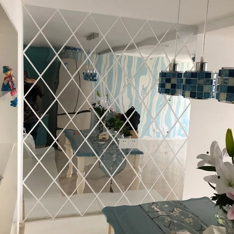 3D Mirror Wall Sticker DIY Diamonds Triangles Acrylic Wall Sticker